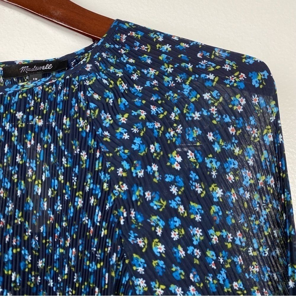 Madewell Crinkle Georgette Flared Hem Mini Dress Floral Blue Plus Size 1X NWT - Picture 8 of 13